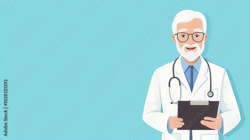 Friendly doctor and elderly patient discussing medical care, hospital brochure layout Friendly doctor and elderly patient discussing medical care, hospital brochure layout