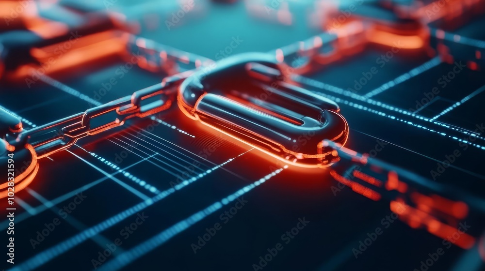 Fototapeta premium Blockchain disruption, glowing grid, digital environment, tech highlights