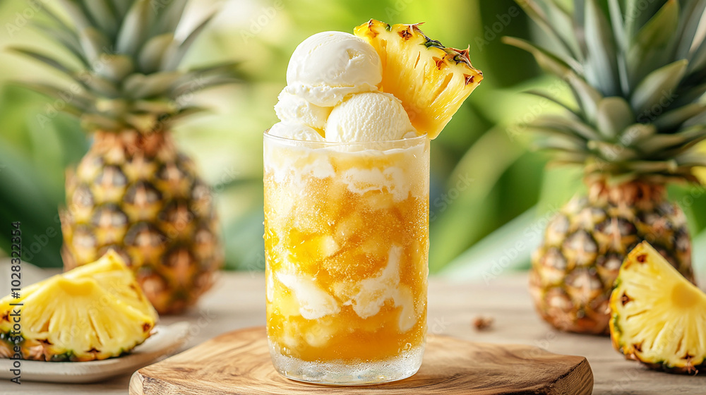 Fizzy Pineapple Soda Float with Ice Cream and Fresh Fruit Fizzy Pineapple Soda Float with Ice Cream and Fresh Fruit