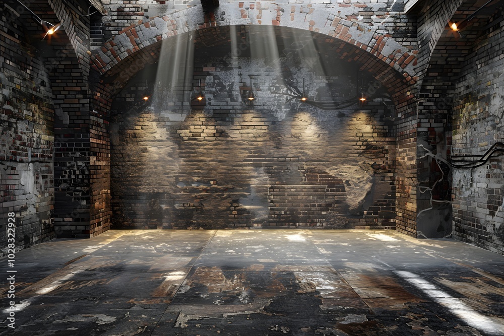 Naklejka premium A room with brick walls and beams of light