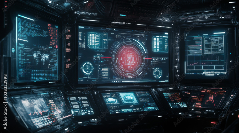 This futuristic design shows a high-tech interface with holograms, data charts, and communication elements. It represents innovation and progress in technology. This futuristic design shows a high-tech interface with holograms, data charts, and communication elements. It represents innovation and progress in technology.
