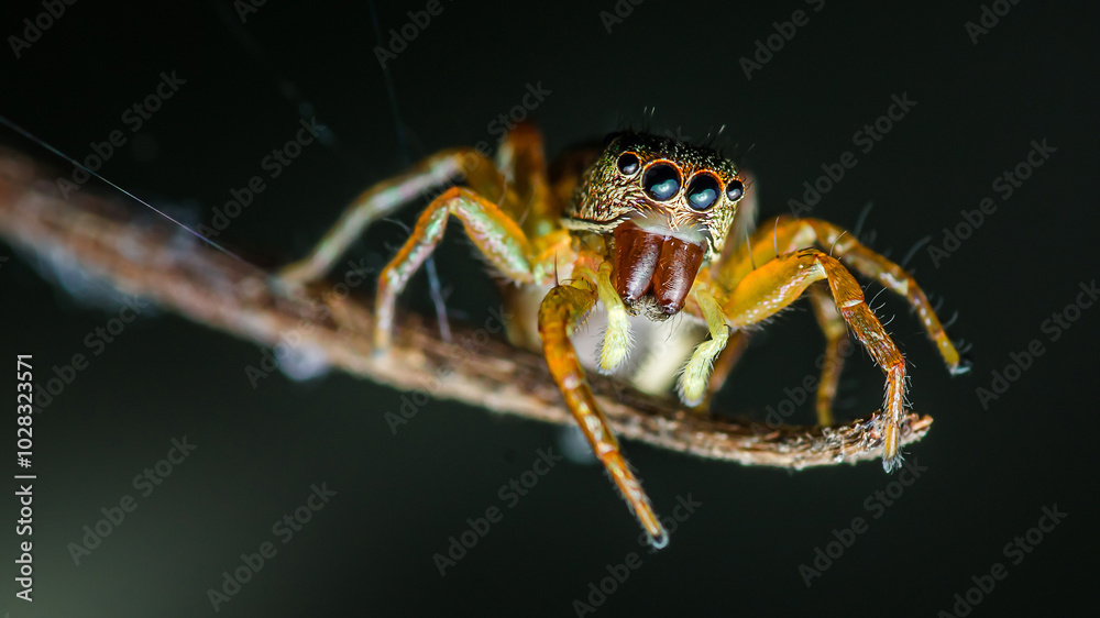 Jumping spider standing on a branch. Jumping spider standing on a branch.