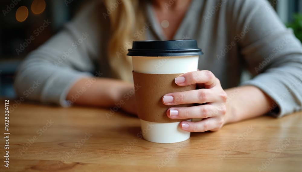 Coffee paper cup in the girl hands Coffee paper cup in the girl hands