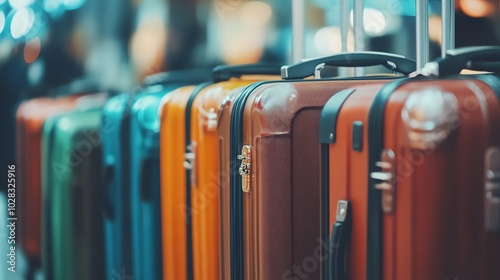 A row of colorful suitcases.