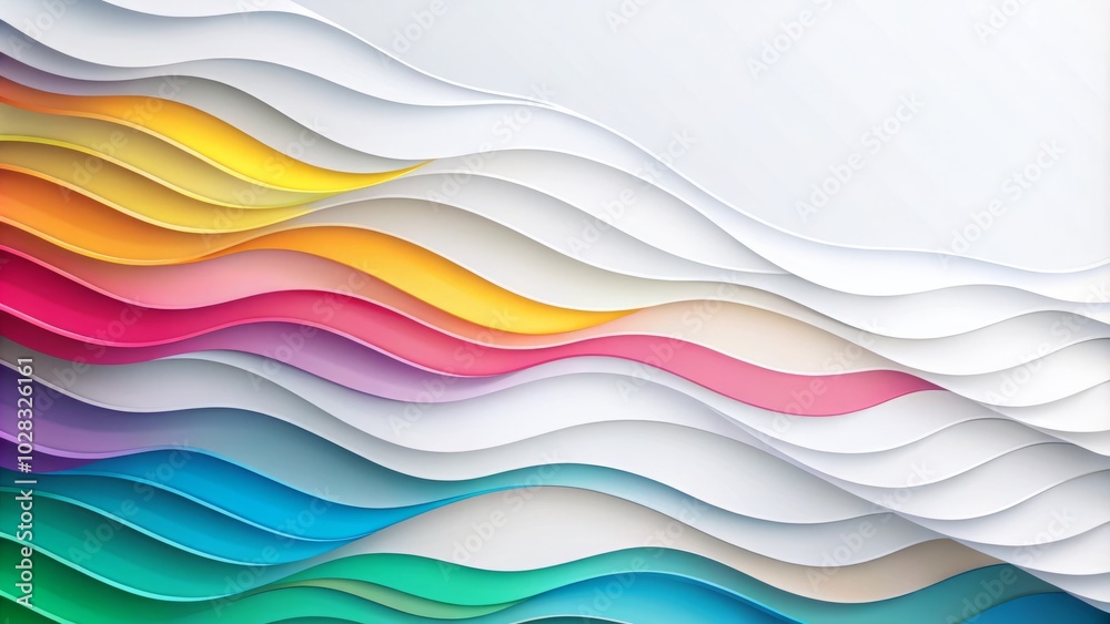 Fototapeta premium Abstract White Paper Background with Multi-Layer Cutout Geometric Patterns and Waves for Clean Design, Banner, and Texture Use