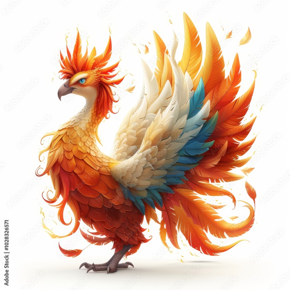 Fototapeta premium Colorful 3D Phoenix Bird in Cartoon Style