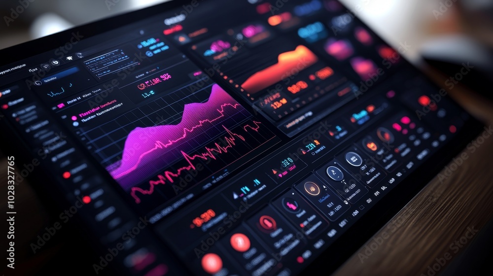 Sleek High-Tech Financial Security Dashboard Showcasing Vital Data Visualizations Sleek High-Tech Financial Security Dashboard Showcasing Vital Data Visualizations