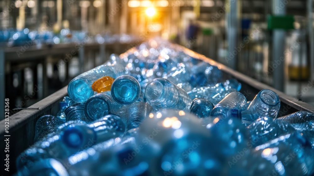 Plastic Bottles Collected for Recycling in an Industrial Factory During Sunset Hours. Generative AI Plastic Bottles Collected for Recycling in an Industrial Factory During Sunset Hours. Generative AI