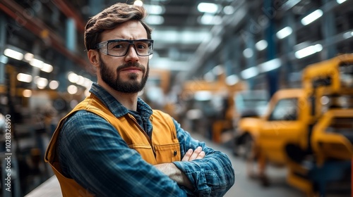 Shocked Engineer In Modern Car Factory, Generative AI