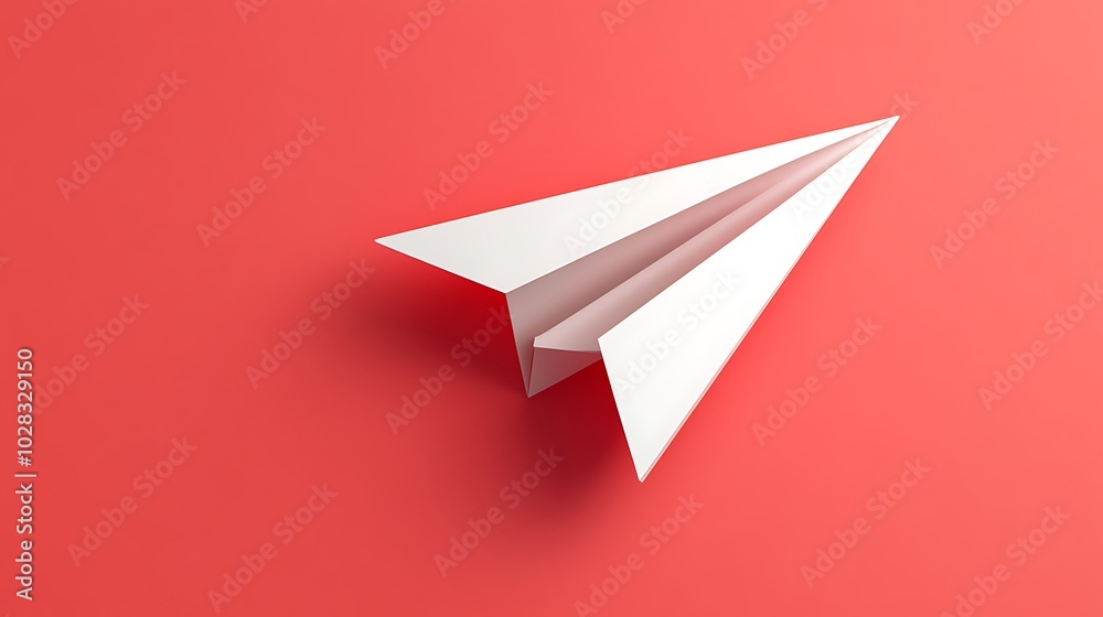 3D Paper Airplane Icon on Red Background 3D Paper Airplane Icon on Red Background