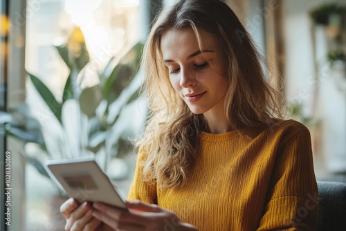 Woman Using Mobile Phone App To Authenthificate Bank Transfer, Generative AI