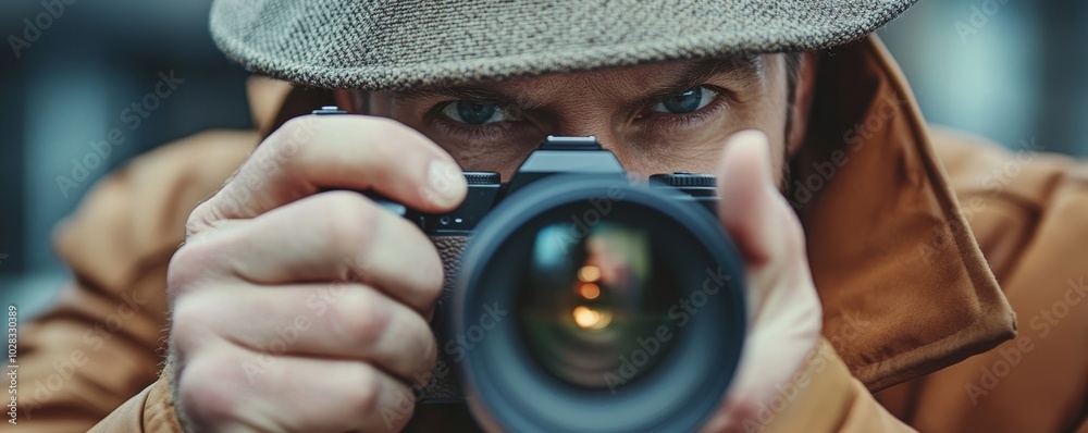 Private Detective Photographing With Slr Camera, Generative AI