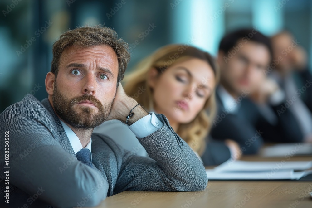 Businesspeople Getting Bored In Office, Generative AI Businesspeople Getting Bored In Office, Generative AI
