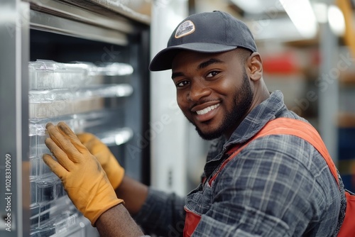 Serviceman Repairing Refrigerator, Generative AI