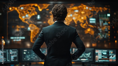 Private Equity Investor Reviewing International Financial Data on Digital Screen