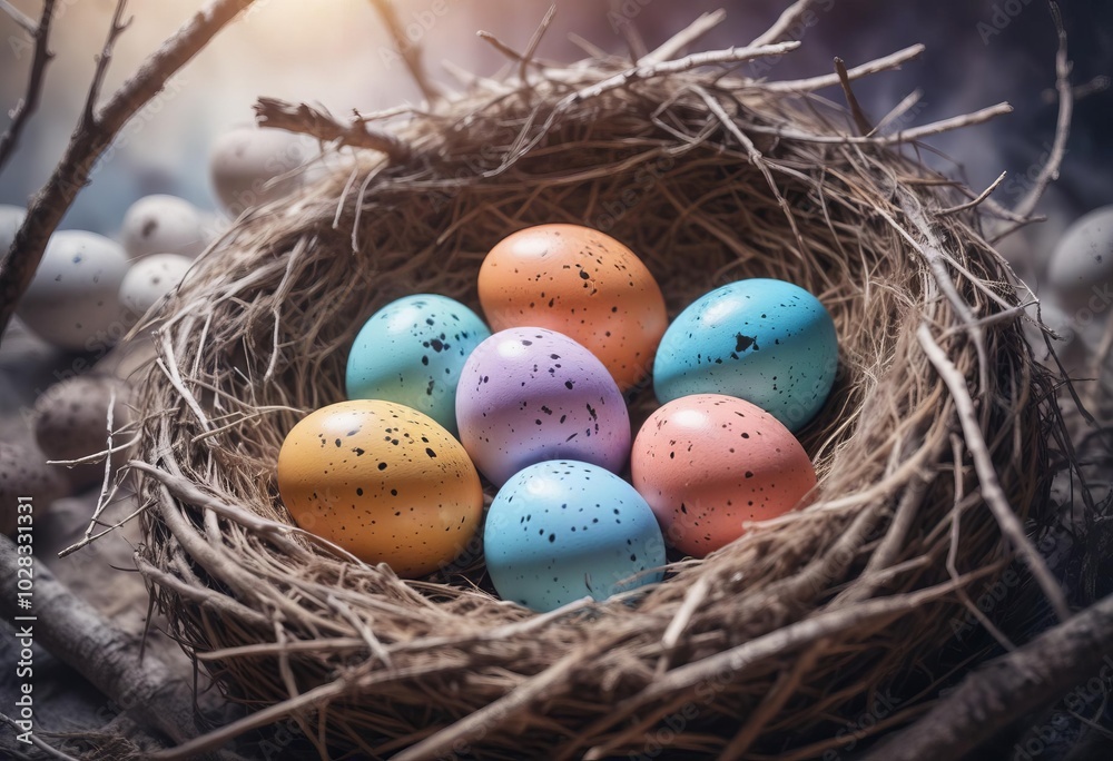 A nest of colorful easter eggs background A nest of colorful easter eggs background