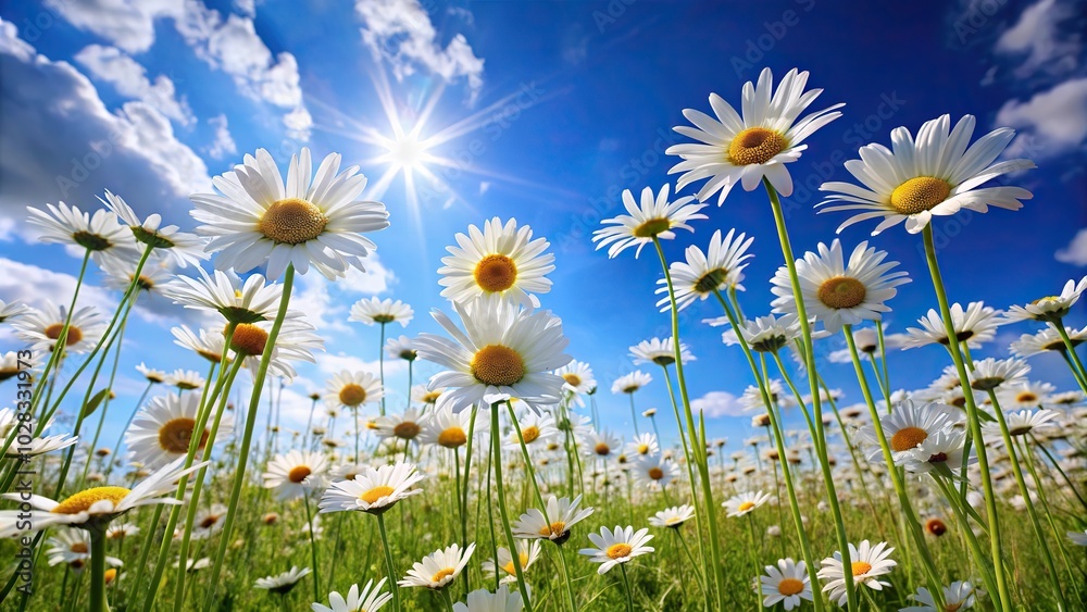 4 A field of cheerful daisies swaying gently beneath a calm blue sky 4 A field of cheerful daisies swaying gently beneath a calm blue sky