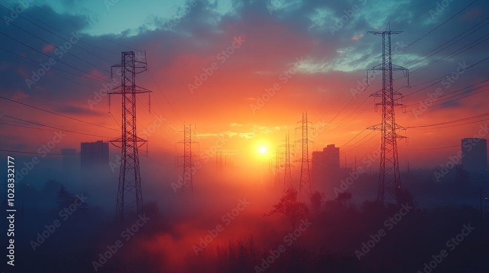 Fototapeta premium Smart Grid Powered by and Edge Computing with Renewable Energy for Sustainable Infrastructure