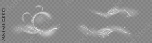 White magic comet light effect with many sparkling bokke and shimmering light effects. Magic swirl for web design and fairy decoration.