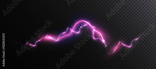 Bright lightning purple glow. Realistic effect bright electric lightning discharge. Vector 10 EPS