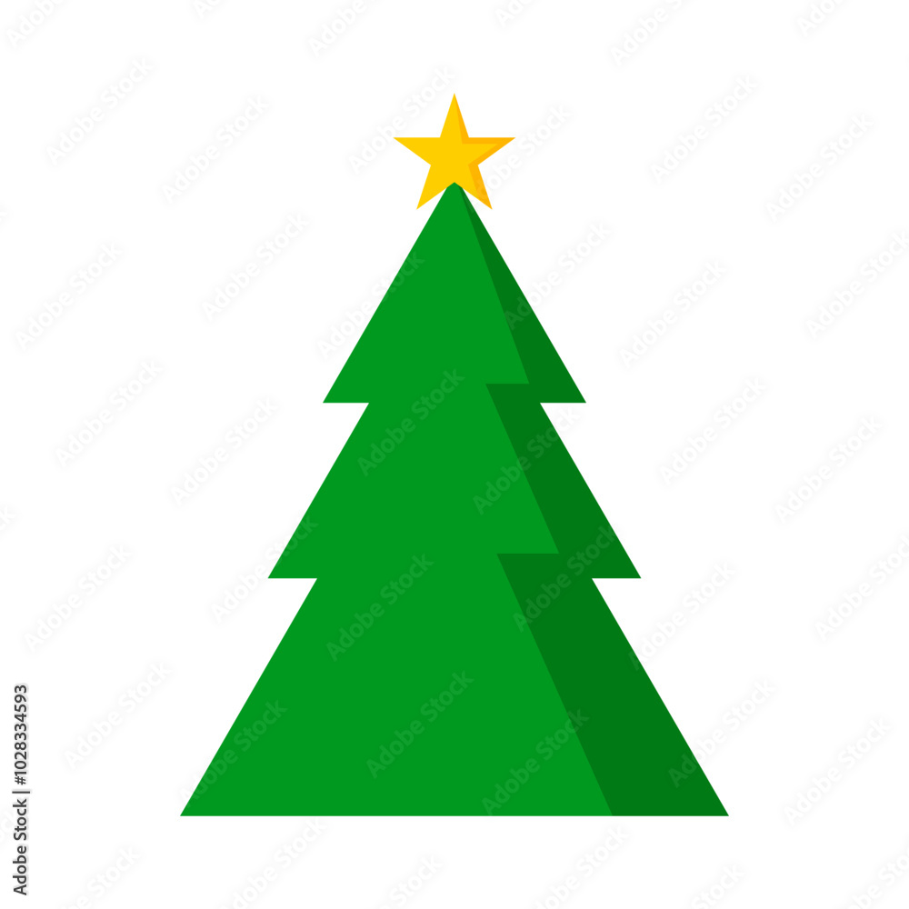 Isolate Green Christmas Tree with star. Vector illustration design in Flat style, Decoration graphic elements design for Banner and Poscard Isolate Green Christmas Tree with star. Vector illustration design in Flat style, Decoration graphic elements design for Banner and Poscard
