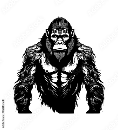 silhouette of ape man on isolated background