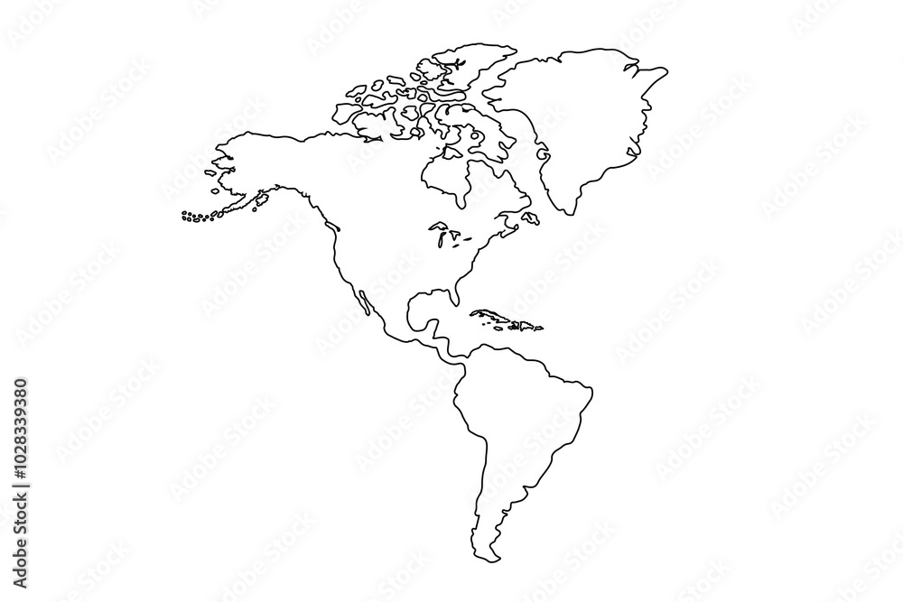 Fototapeta premium USA, Canada, Mexico border map. North America countries vector map.line art vector illustration, line drawing map.