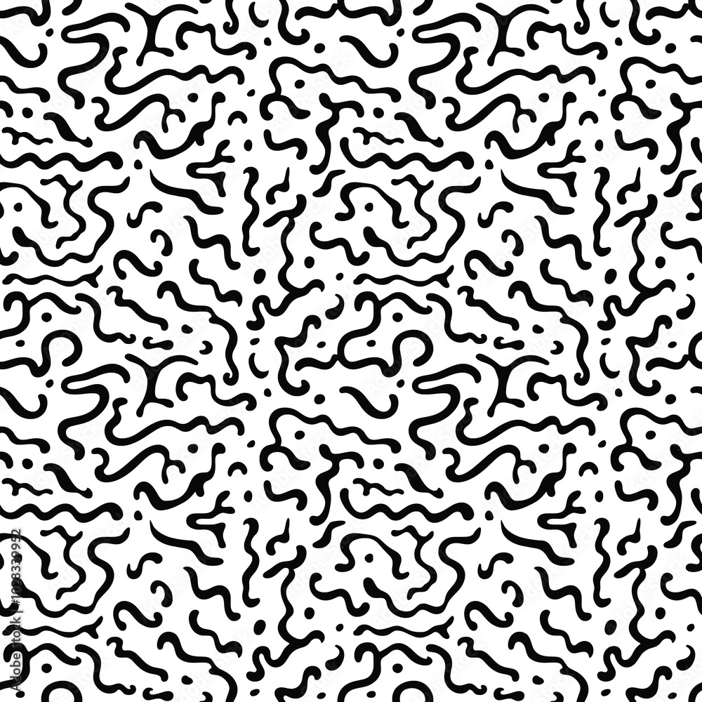 Fototapeta premium Seamless pattern, abstract black doodles, curls, vector background 