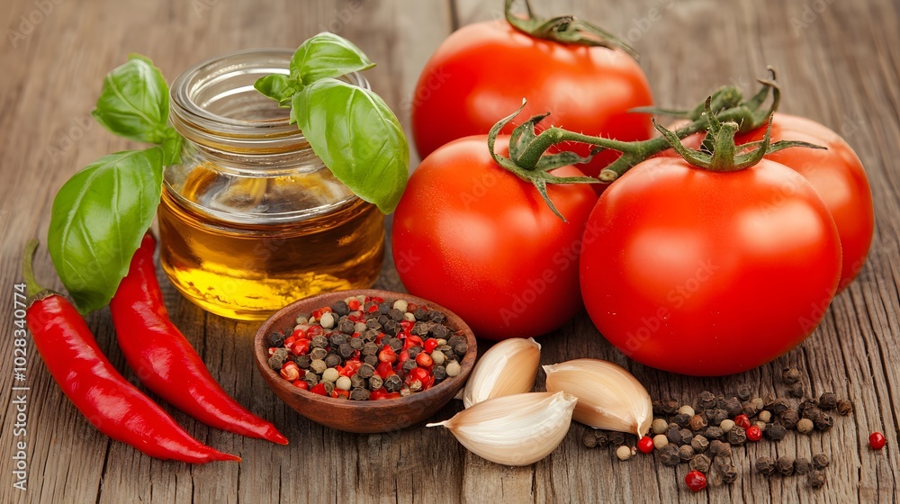 Fresh Ingredients on Rustic Wooden Table Fresh Ingredients on Rustic Wooden Table