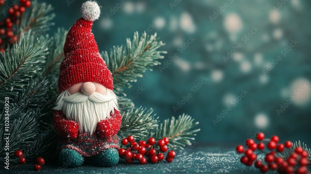 Magical Scandinavian Christmas Gnome with Festive Winter Berries and Foliage Magical Scandinavian Christmas Gnome with Festive Winter Berries and Foliage