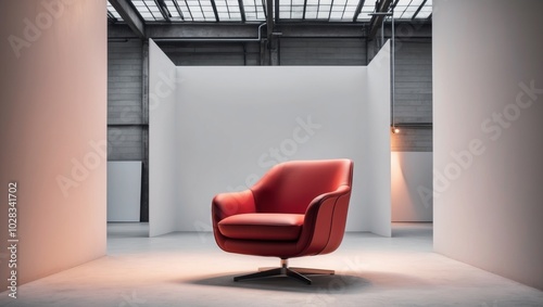 Geometric warehouse with designer chair for fashion ad. photo