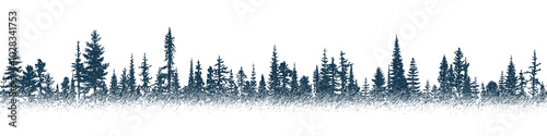 The forest in the fog, imitation of a pencil drawing, vector sketch, seamless border	