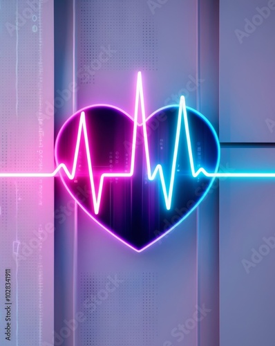 Neon Heartbeat with Digital Elements Background. photo