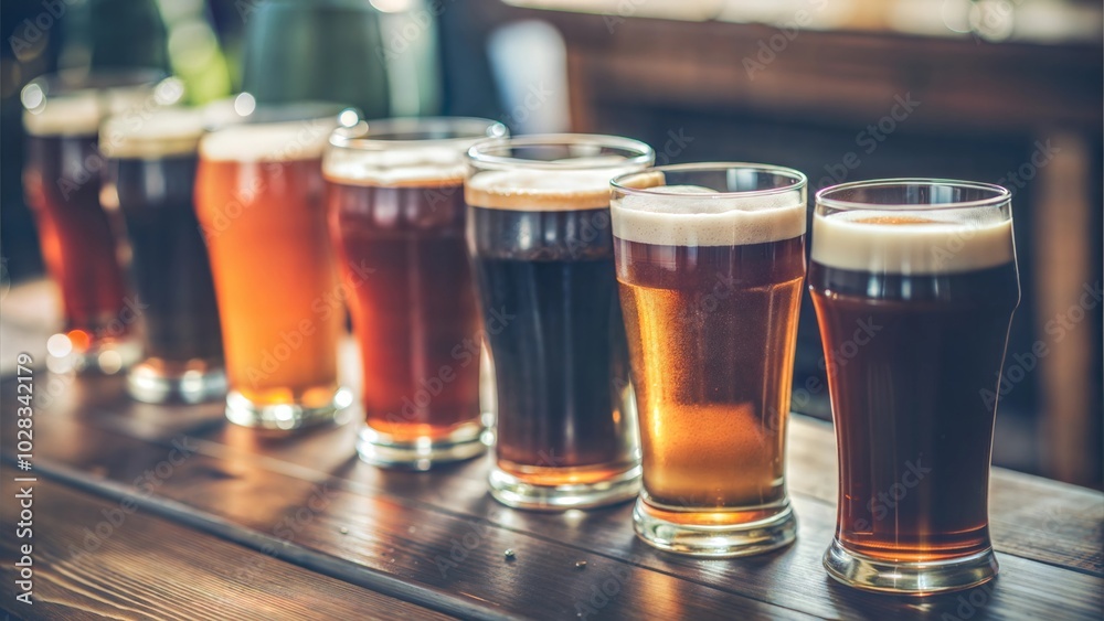 Variety of Dark and Light Beers in Glasses on a Wooden Table for a Friend's Party
Variety of Dark and Light Beers in Glasses on a Wooden Table for a Friend's Party