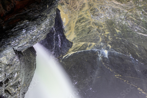 Trummelbach Falls are a series of ten glacier-fed waterfalls inside the mountain in Lauterbrunnen, Switzerland photo