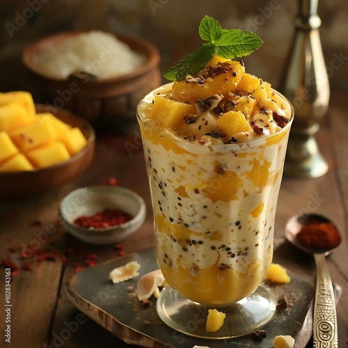 food photography of mango falooda