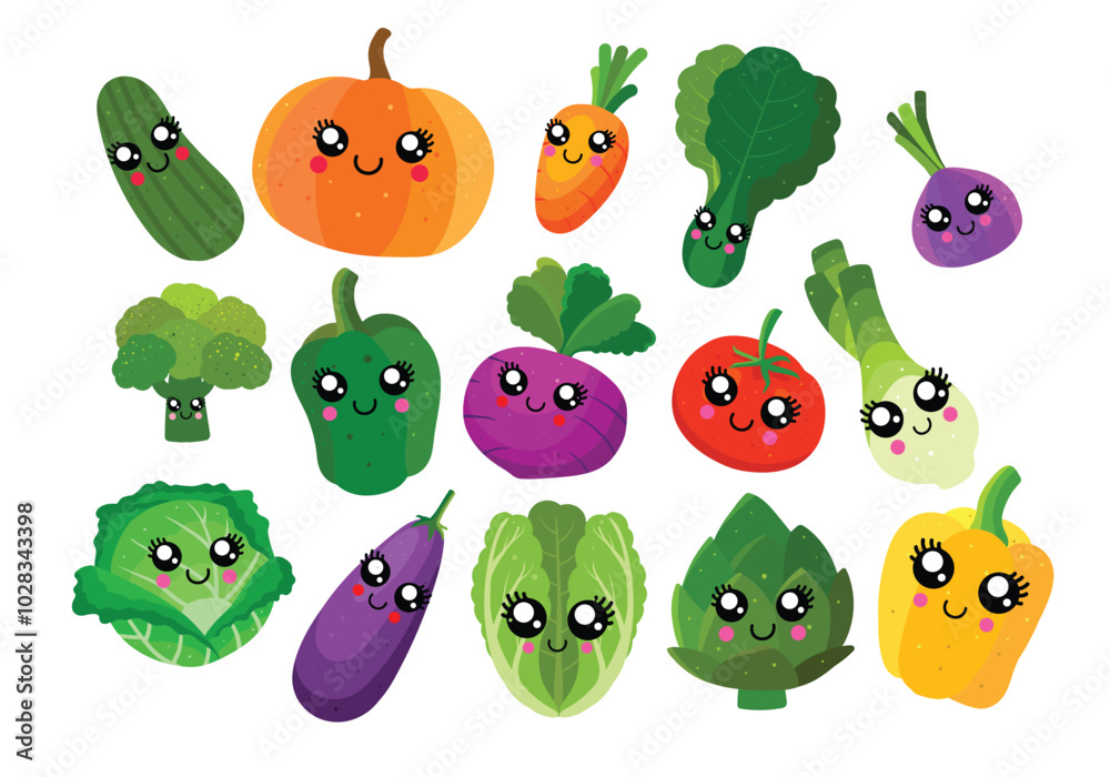 Obraz premium vegetable kawaii set illustration