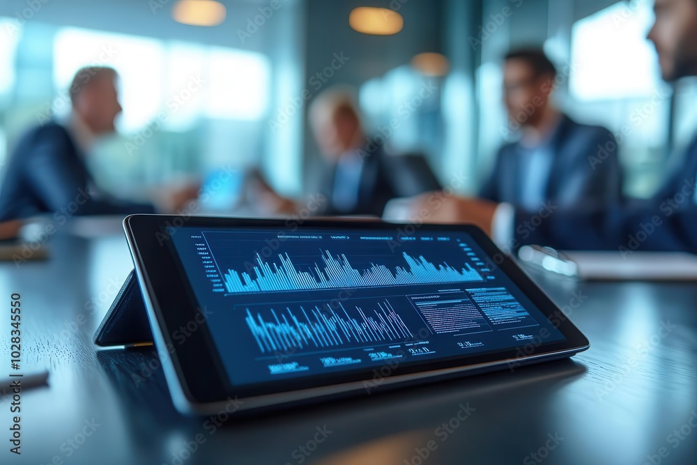 Closeup of a digital tablet displaying merger proposals, executives sitting around a boardroom table, ultrarealistic detail of technology and strategic discussions Closeup of a digital tablet displaying merger proposals, executives sitting around a boardroom table, ultrarealistic detail of technology and strategic discussions