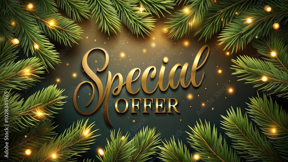 Special offer in gold text with pine branches Special offer in gold text with pine branches