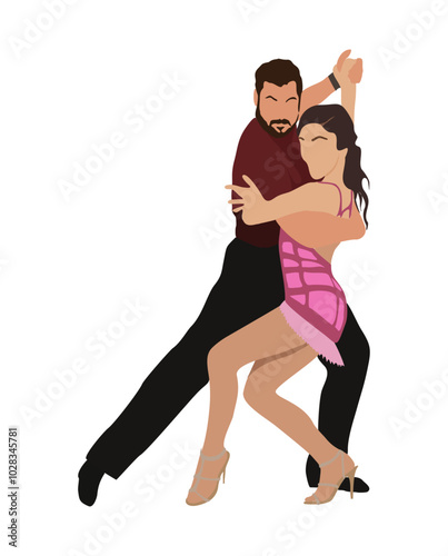 Dancing Couple, Dancers Tango, Salsa, Bachata, Flamenco, Latina Dance. Young man and woman in dance pose. Vector realistic illustration isolated on transparent background. PNG clipart