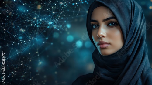 Generative AI technology conceptual picture Young confident arabian asian muslim woman in abaya hijab