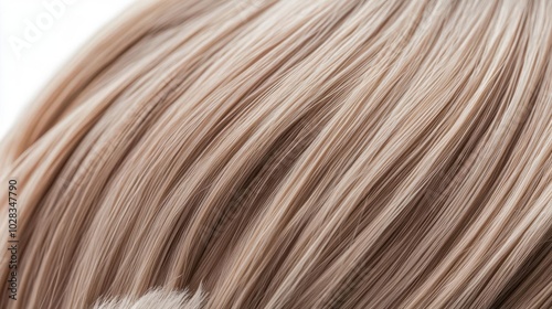 Closeup of soft, shiny hair being brushed after shampoo and conditioner, natural light highlighting the smooth texture, ultrarealistic shot capturing the softness and manageability photo