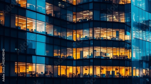 Wallpaper Mural Modern Office Building at Night with Illuminated Windows. Torontodigital.ca