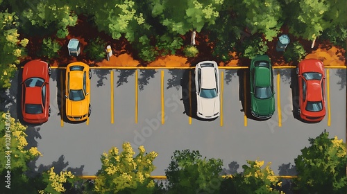 Wallpaper Mural Aerial View of Cars Parked in a Parking Lot Surrounded by Trees. Torontodigital.ca