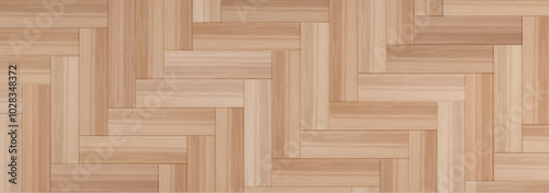 Wood floor texture background. Top oak surface for kitchen. Rustic laminate deck pattern vector. Brown walnut parquet panel template bg. Clean timber wallpaper. Realistic maple material panorama