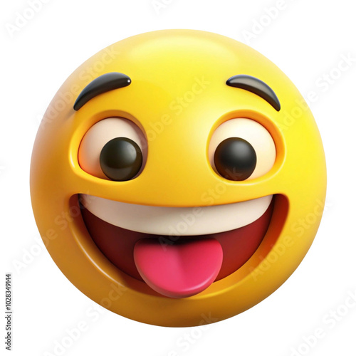 Excited Emoji with Big Grin and Bouncing Cheeks Isolated on Transparent Background