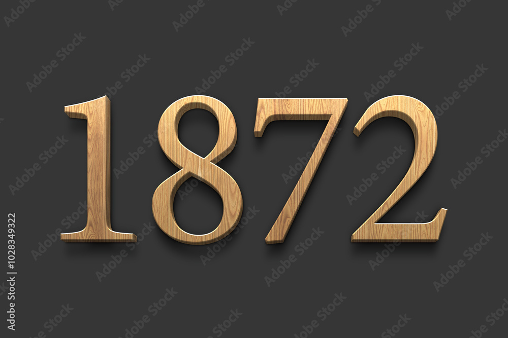 3D wooden logo of number 1872 on dark grey background. 3D wooden logo of number 1872 on dark grey background.