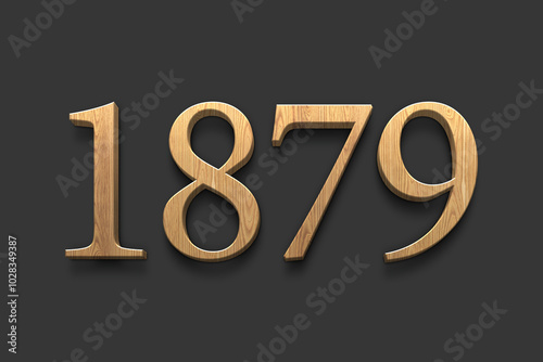 3D wooden logo of number 1879 on dark grey background.