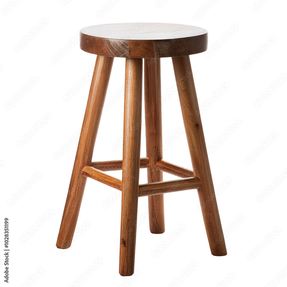 Wooden stool with a round seat and four legs, white isolate background. transparent Wooden stool with a round seat and four legs, white isolate background. transparent