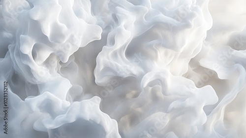 A soft, cloud-like pattern with billowing, organic shapes in various shades of white and grey. The fluffy forms blend together seamlessly, creating a calming, ethereal effect